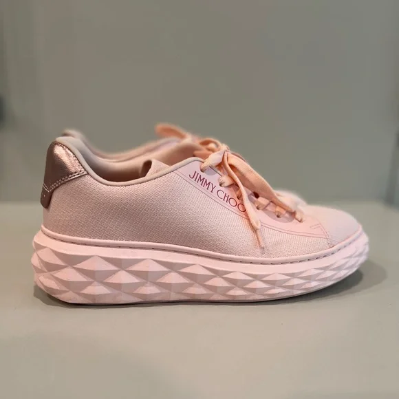 【送料&関税込】Jimmy Choo diamond Pink Leather Sneakers Diamond Maxi/Crystal |Pink Nappa Leather Slipper Trainers